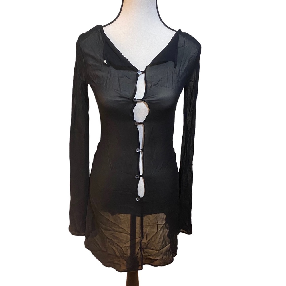 Rare Authentic Vintage Dolce & Gabbana Black Sheer Button-Down Dress
